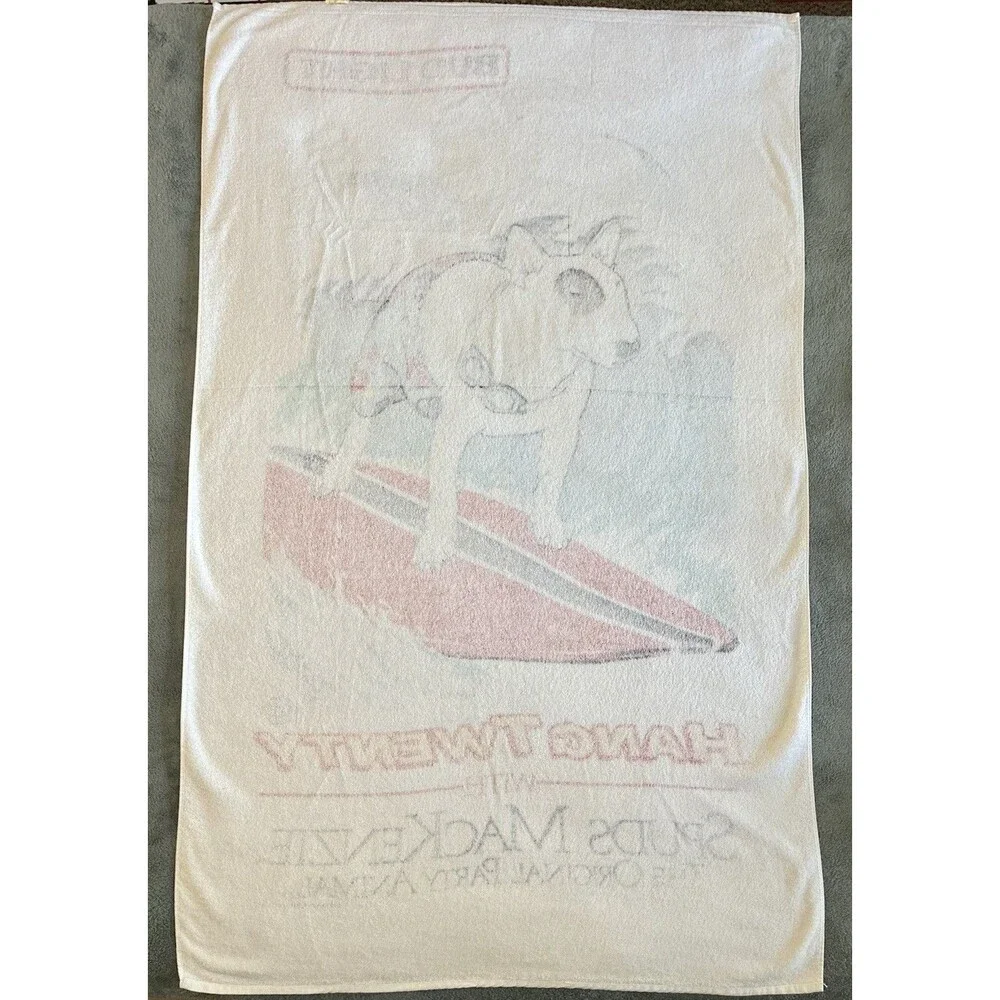 SPUDS MACKENZIE BEACH TOWEL Bud Light 1980s Party Animal Dog 57”x35” *READ*
